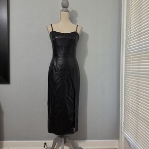 RIHOAS Midi PU Black Spaghetti Strap Dress NWT Small